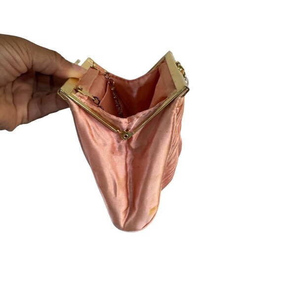 Vintage Unbranded Womens Pink 80s Silk Gold Hardware Rhinestone Shoulder Bag S - Picture 4 of 10